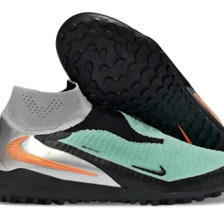 Nike Verde Plata Sock-Fit Knit Upper Asimétrica Sin Cordones Construcción Césped Zapatos de Fútbol