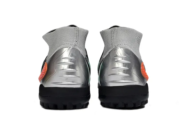 Nike أخضر فضي Sock-Fit Knit Upper غير متماثل بدون أربطة بناء Turf كرة قدم أحذية 4