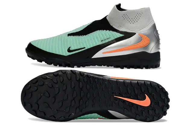 Nike أخضر فضي Sock-Fit Knit Upper غير متماثل بدون أربطة بناء Turf كرة قدم أحذية 6