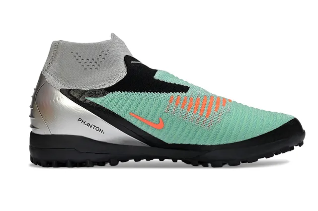 Nike أخضر فضي Sock-Fit Knit Upper غير متماثل بدون أربطة بناء Turf كرة قدم أحذية 7