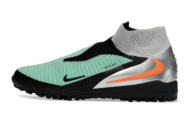 Nike أخضر فضي Sock-Fit Knit Upper غير متماثل بدون أربطة بناء Turf كرة قدم أحذية 8