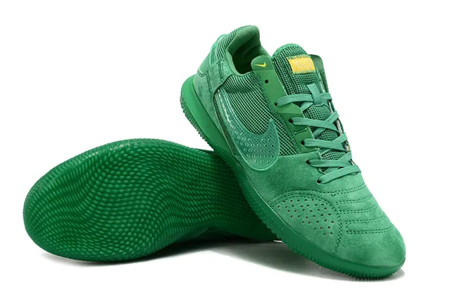 Nike Vert Jaune Monochromatique Perforé Daim Bout Chaussures de football indoor 3