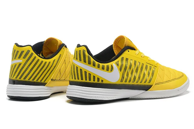 Nike Hypervenom Indoor Sapatos de Futebol Indoor Amarelo Preto Box de Dedos Acolchoado Listras Verticais Overlays Sintéticos Sapatos de Futebol Indoor 2