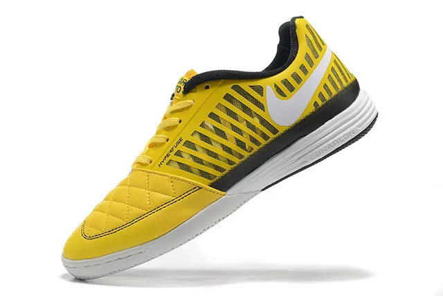 Nike Hypervenom Indoor Sapatos de Futebol Indoor Amarelo Preto Box de Dedos Acolchoado Listras Verticais Overlays Sintéticos Sapatos de Futebol Indoor 6