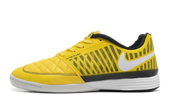 Nike Hypervenom Indoor Sapatos de Futebol Indoor Amarelo Preto Box de Dedos Acolchoado Listras Verticais Overlays Sintéticos Sapatos de Futebol Indoor 7