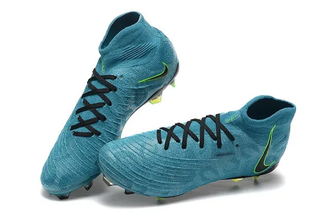 Nike Mercurial أزرق أخضر عالي القطع نسيج أعلى ربط غير متماثل أرضية صلبة أحذية كرة قدم 3