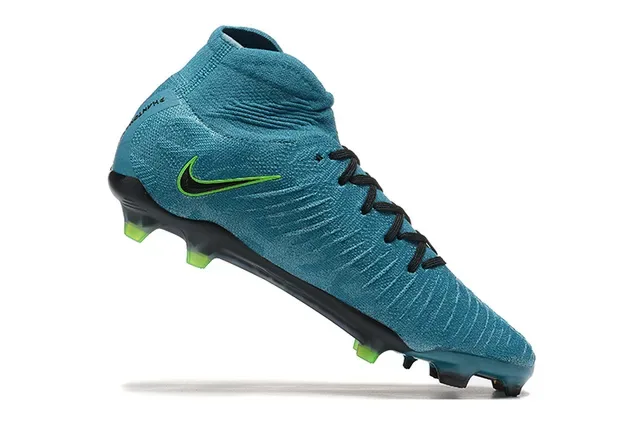 Nike Mercurial أزرق أخضر عالي القطع نسيج أعلى ربط غير متماثل أرضية صلبة أحذية كرة قدم 4