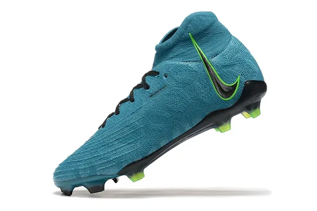 Nike Mercurial أزرق أخضر عالي القطع نسيج أعلى ربط غير متماثل أرضية صلبة أحذية كرة قدم 5