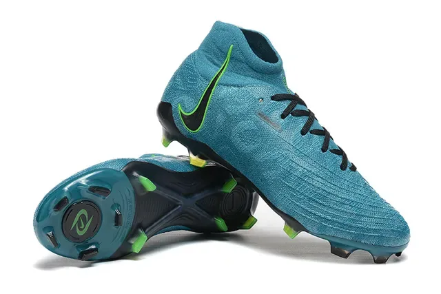 Nike Mercurial أزرق أخضر عالي القطع نسيج أعلى ربط غير متماثل أرضية صلبة أحذية كرة قدم 6