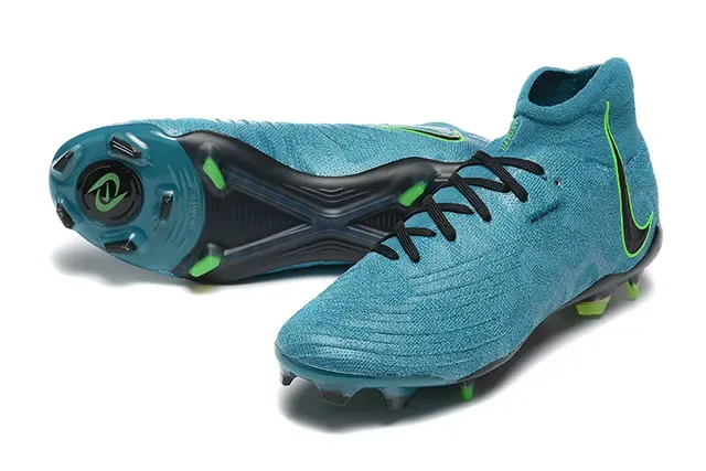 Nike Mercurial أزرق أخضر عالي القطع نسيج أعلى ربط غير متماثل أرضية صلبة أحذية كرة قدم 7