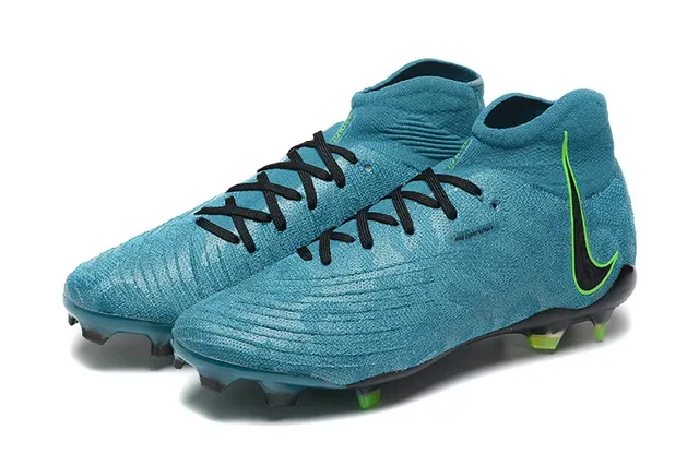 Nike Mercurial أزرق أخضر عالي القطع نسيج أعلى ربط غير متماثل أرضية صلبة أحذية كرة قدم 8