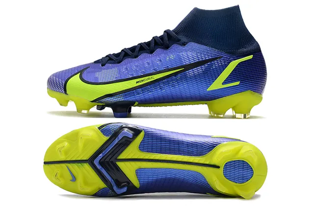 Nike Mercurial Blue Yellow High-Cut Sock-Fit Collar Textured Synthetic Upper Firm-Ground Soccer Shoes 2