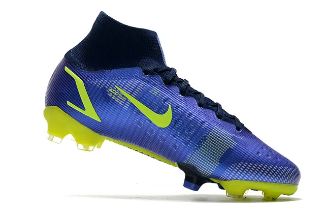 Nike Mercurial Blue Yellow High-Cut Sock-Fit Collar Textured Synthetic Upper Firm-Ground Soccer Shoes 3