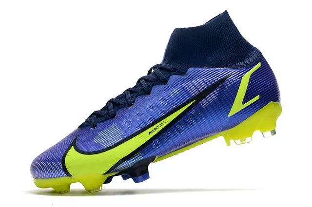 Nike Mercurial Blue Yellow High-Cut Sock-Fit Collar Textured Synthetic Upper Firm-Ground Soccer Shoes 4