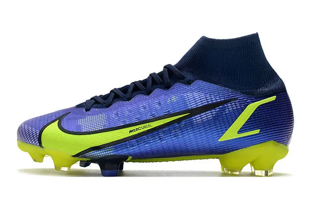 Nike Mercurial Blue Yellow High-Cut Sock-Fit Collar Textured Synthetic Upper Firm-Ground Soccer Shoes 5