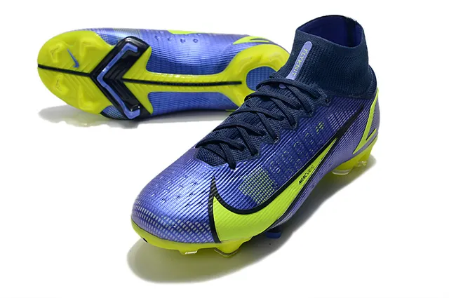 Nike Mercurial Blue Yellow High-Cut Sock-Fit Collar Textured Synthetic Upper Firm-Ground Soccer Shoes 6