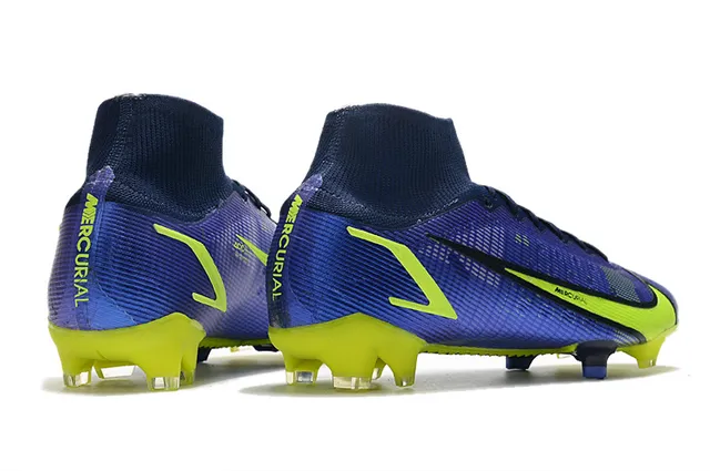 Nike Mercurial Blue Yellow High-Cut Sock-Fit Collar Textured Synthetic Upper Firm-Ground Soccer Shoes 7
