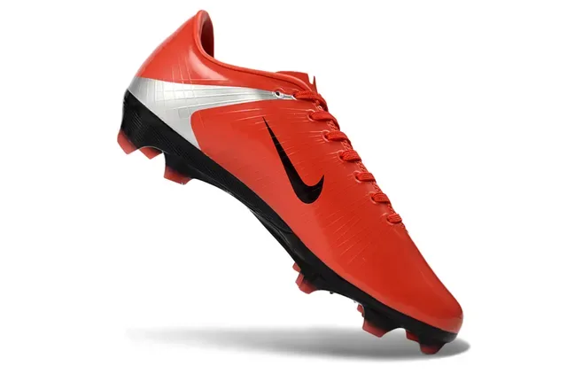 Nike Mercurial Vermelho Prata Baixo Corte Upper Sintético Textura Ribeteada Sola Firme Sapatos de Futebol 2