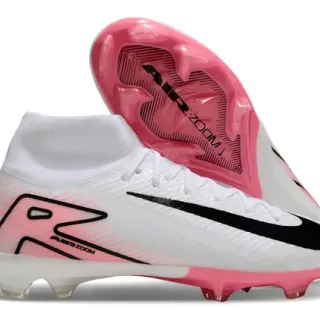 Nike Mercurial Superfly White Pink High-Top Sock-Fit Collar Flyknit Upper Firm-Ground Soccer Shoes