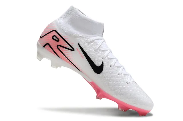 Nike Mercurial Superfly Branco Rosa Topo Alto Colar Ajuste de Meia Flyknit Superior Solo Firme Sapatos de Futebol 2