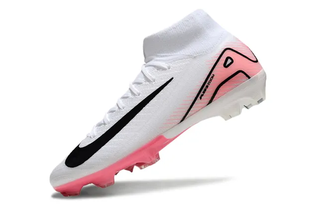 Nike Mercurial Superfly Branco Rosa Topo Alto Colar Ajuste de Meia Flyknit Superior Solo Firme Sapatos de Futebol 3