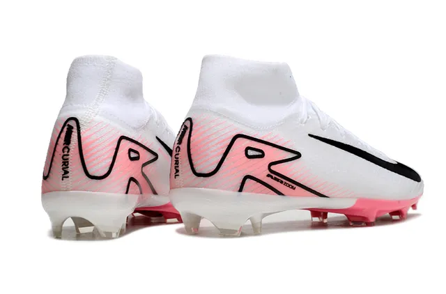 Nike Mercurial Superfly Branco Rosa Topo Alto Colar Ajuste de Meia Flyknit Superior Solo Firme Sapatos de Futebol 5