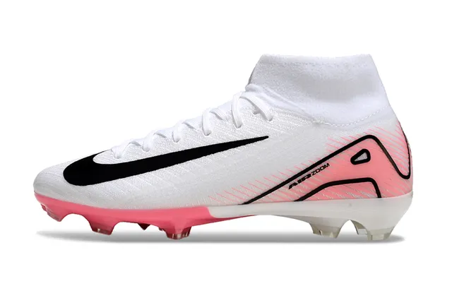 Nike Mercurial Superfly Branco Rosa Topo Alto Colar Ajuste de Meia Flyknit Superior Solo Firme Sapatos de Futebol 7