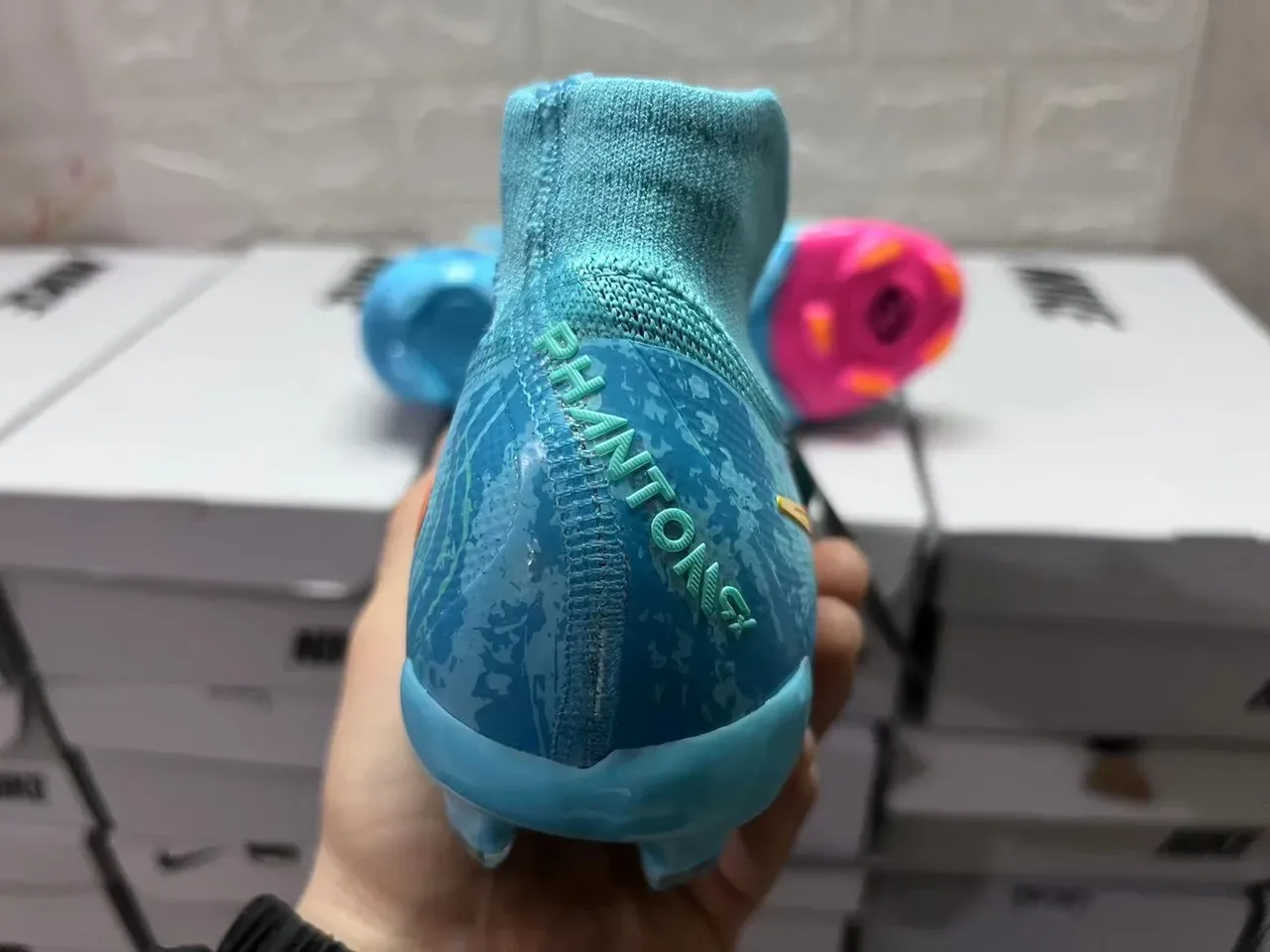 Nike Mercurial Vapor Blue Pink High-Cut Knit Upper Asymmetrical Lacing Firm-Ground Soccer Shoes 2