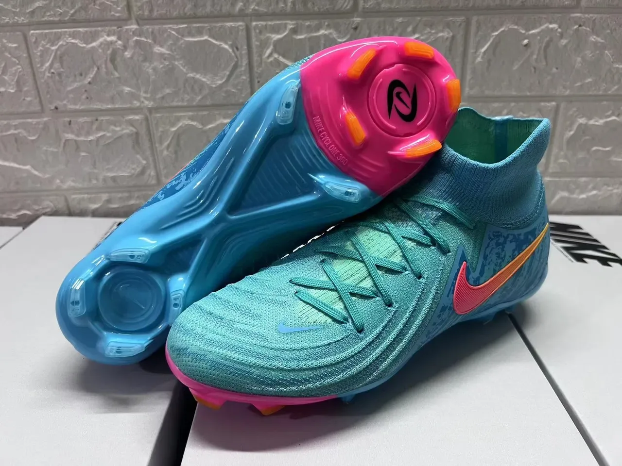 Nike Mercurial Vapor Blue Pink High-Cut Knit Upper Asymmetrical Lacing Firm-Ground Soccer Shoes 5