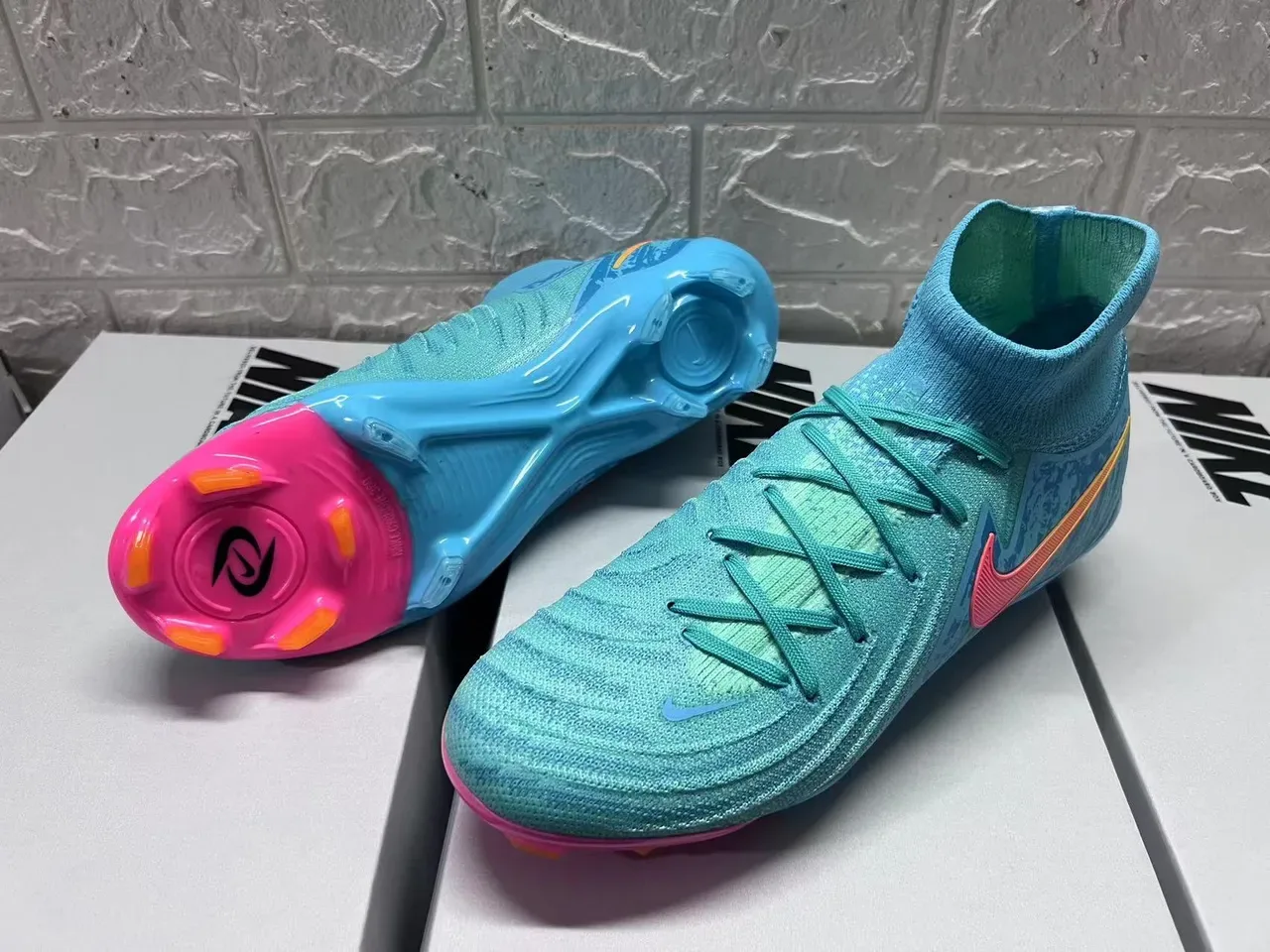 Nike Mercurial Vapor Blue Pink High-Cut Knit Upper Asymmetrical Lacing Firm-Ground Soccer Shoes 9