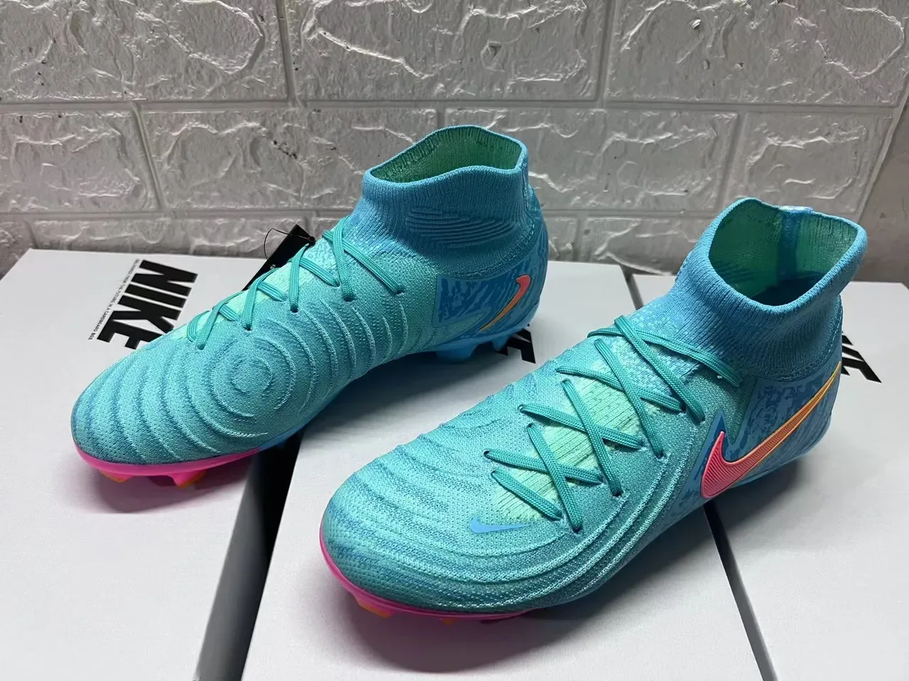 Nike Mercurial Vapor Blue Pink High-Cut Knit Upper Asymmetrical Lacing Firm-Ground Soccer Shoes 10