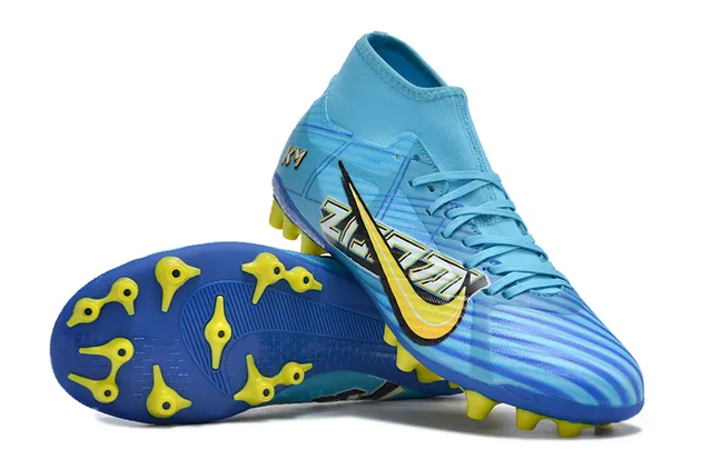 Nike Mercurial Vapor Blue Yellow High-Cut Sock-Fit Conical Studs Firm-Ground Soccer Shoes 3