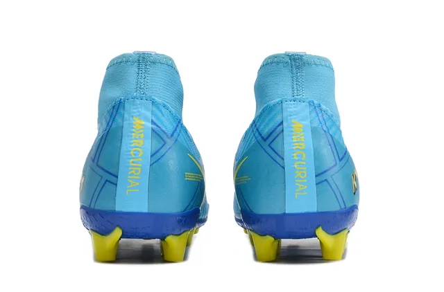 Nike Mercurial Vapor Blue Yellow High-Cut Sock-Fit Conical Studs Firm-Ground Soccer Shoes 4