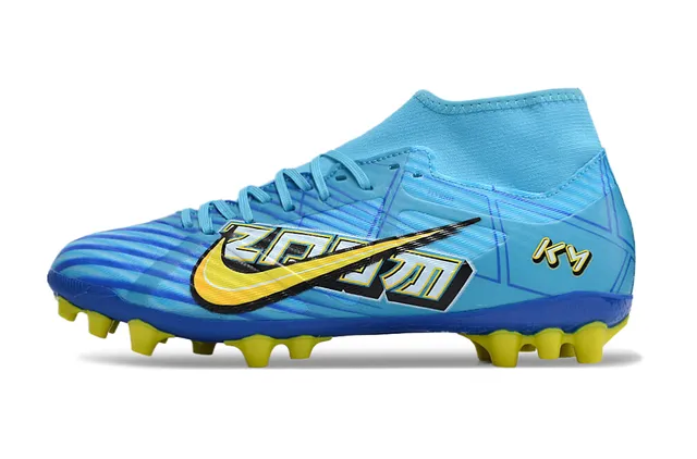 Nike Mercurial Vapor Blue Yellow High-Cut Sock-Fit Conical Studs Firm-Ground Soccer Shoes 8