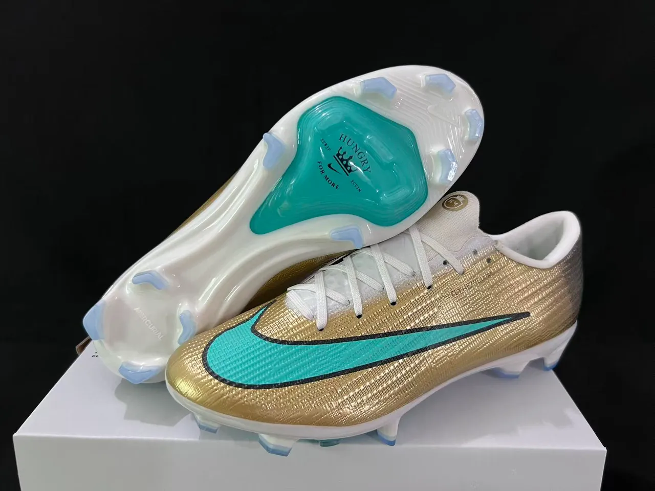 Nike Mercurial Vapor Gold Turquoise Firm-Ground Soccer Shoes 2