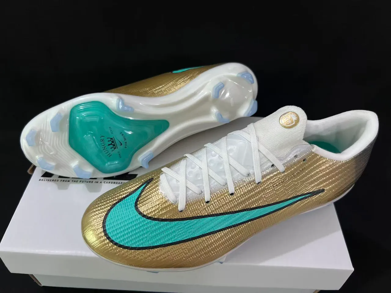 Nike Mercurial Vapor Gold Turquoise Firm-Ground Soccer Shoes 3