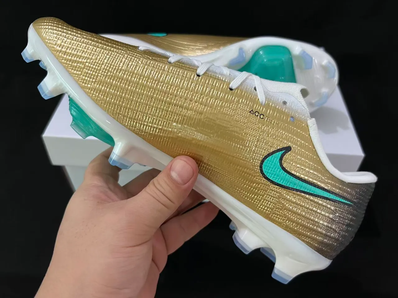 Nike Mercurial Vapor Gold Turquoise Firm-Ground Soccer Shoes 7