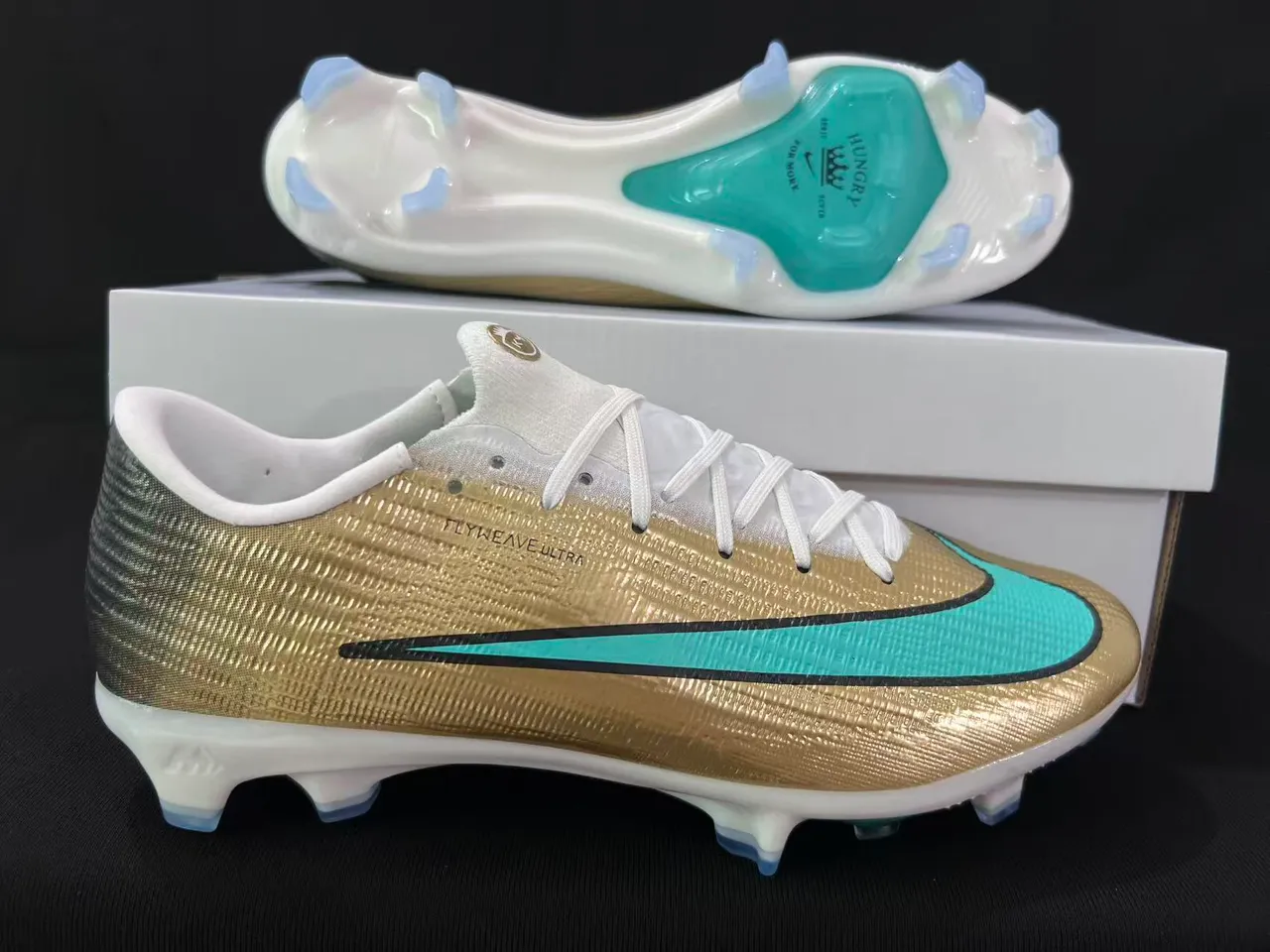 Nike Mercurial Vapor Gold Turquoise Firm-Ground Soccer Shoes 10