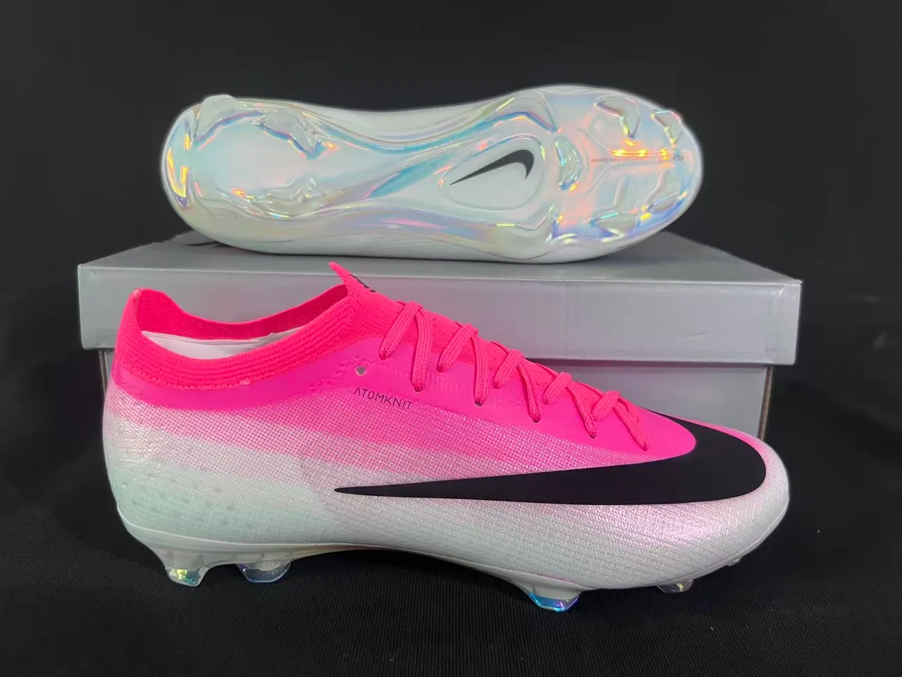 Nike Mercurial Vapor Pink Black Low-Cut Sock-Fit Upper Firm-Ground Soccer Shoes 7