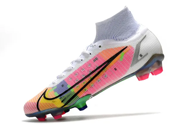 Nike Multicolor White High-Cut Sock-Fit Upper Grid Overlay Firm-Ground Soccer Shoes 4