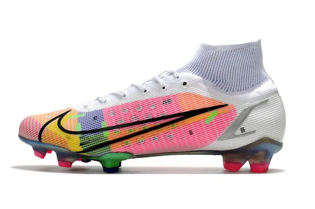 Nike Multicolor White High-Cut Sock-Fit Upper Grid Overlay Firm-Ground Soccer Shoes 5