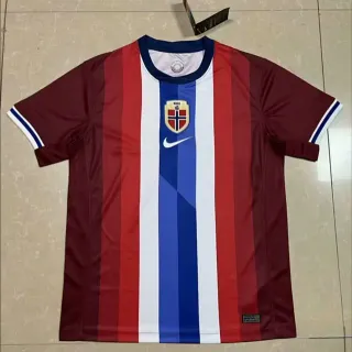 Nike नॉर्वे राष्ट्रीय टीम लंबवत धारीदार बर्गंडी नीला सफेद लाल जर्सी