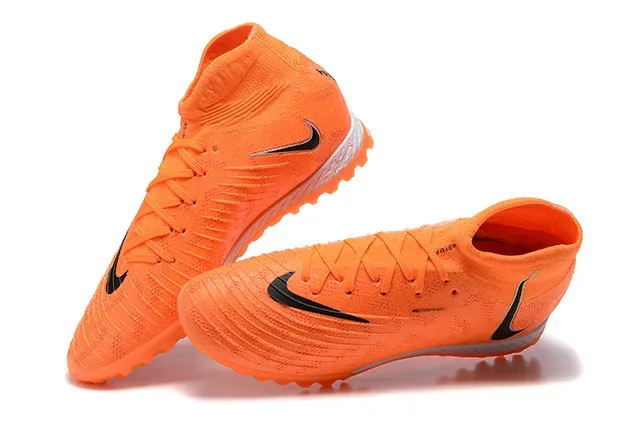 Nike Orange Black High-Top Knit Upper Conical Turf Studs Artificial-Grass Soccer Shoes 2