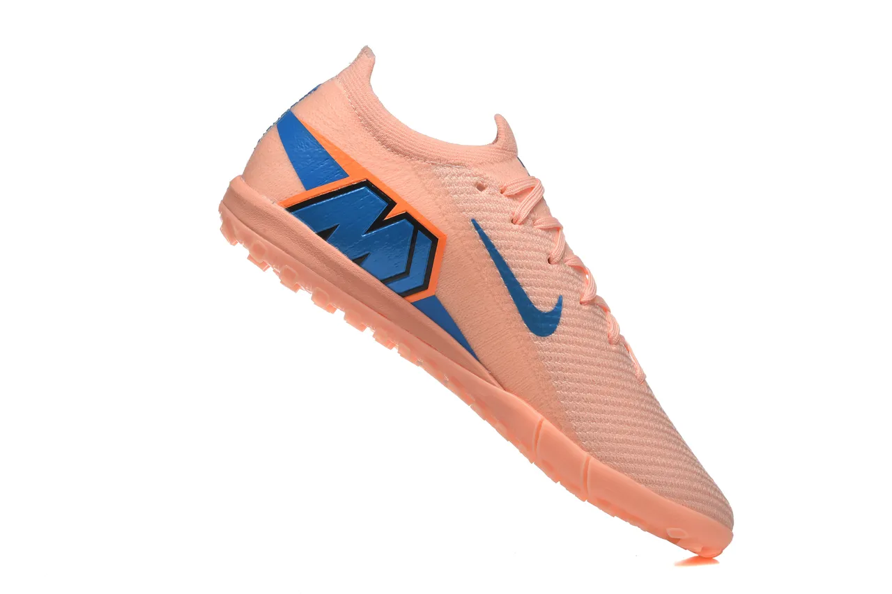 Nike Chaussures de football turf avec upper en knit orange et bleu et col bas 3