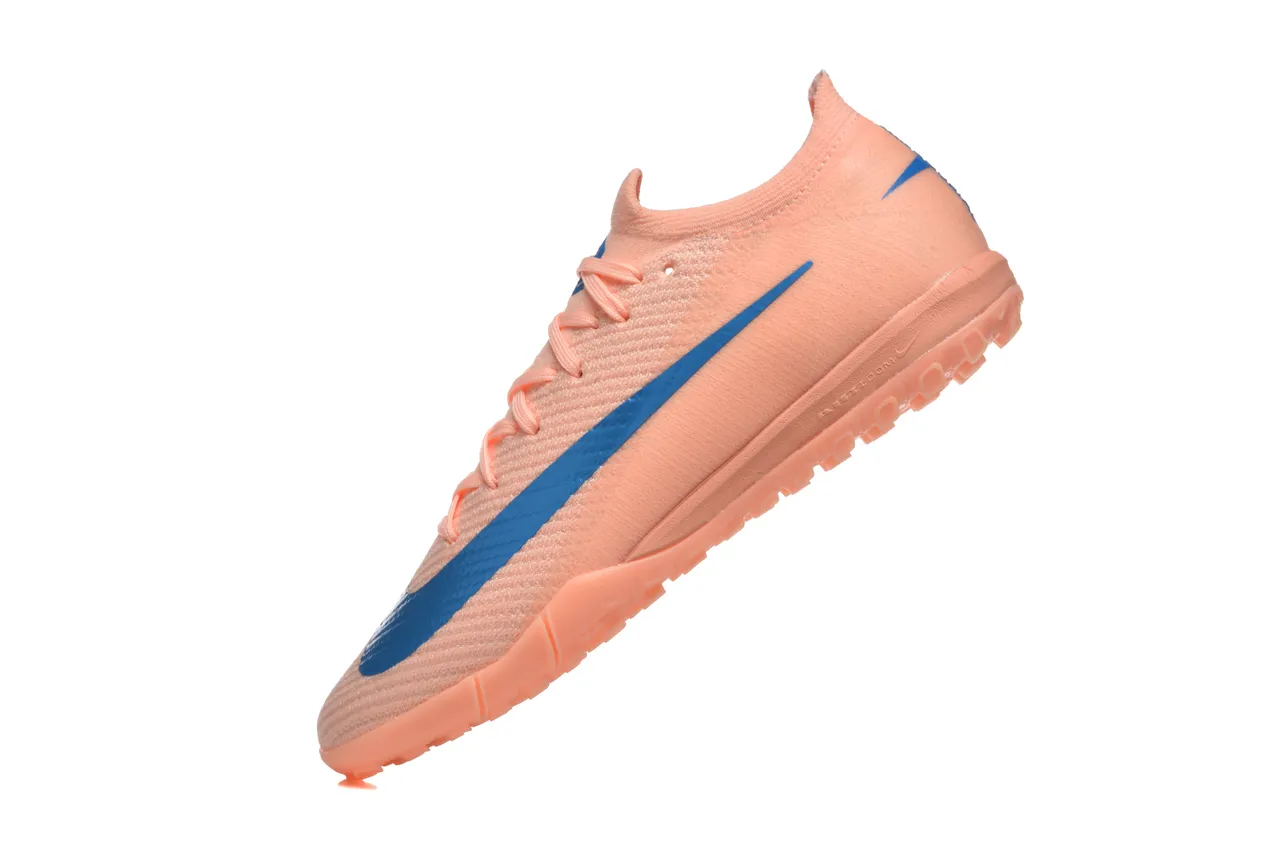 Nike Chaussures de football turf avec upper en knit orange et bleu et col bas 4