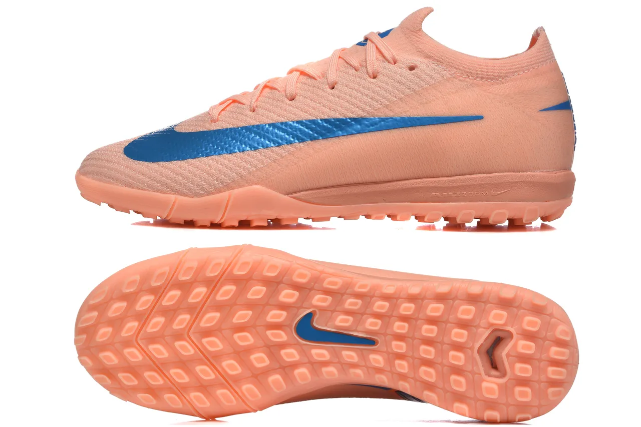 Nike Chaussures de football turf avec upper en knit orange et bleu et col bas 9