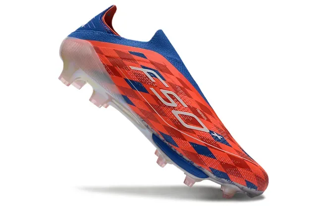 Nike Chaussures de football orange bleu col de chaussette semelle translucide pour terrain ferme 2