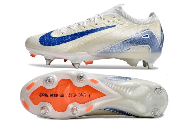 Nike Phantom GT Beige Blue Knit Upper Translucent Sole Firm-Ground Soccer Shoes 5