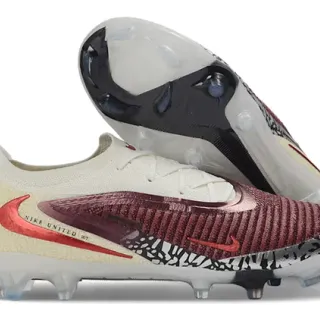 Nike Phantom GT Beige Burgundy Knit Upper Asymmetric Lacing Firm-Ground Soccer Shoes