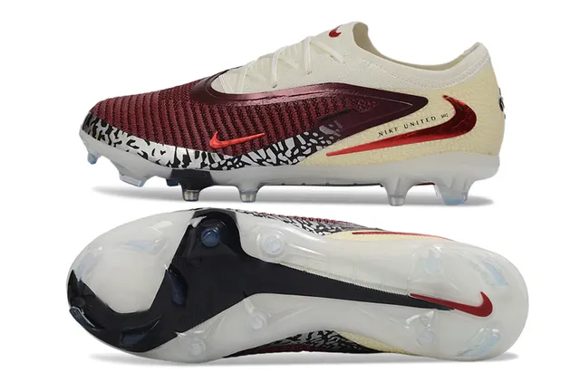 Nike Phantom GT Beige Burgundy Knit Upper Asymmetric Lacing Firm-Ground Soccer Shoes 5